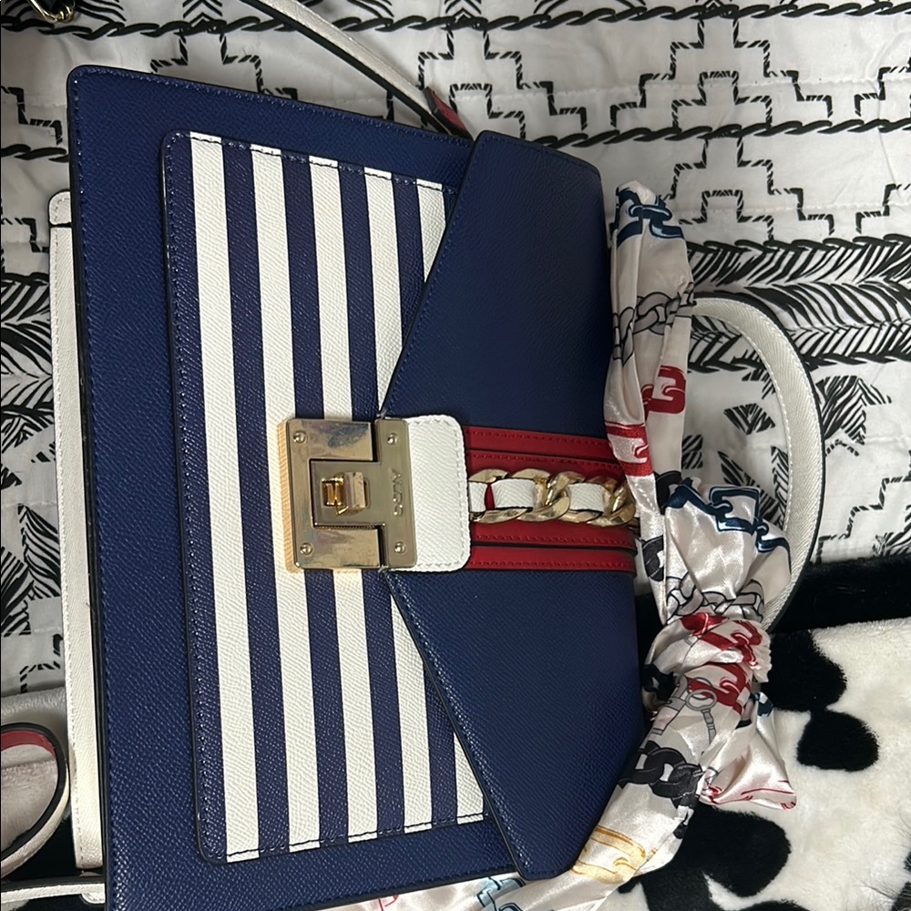 Navy and White Striped Handbag